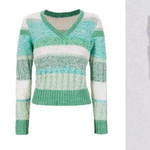 COPY - cabi Mix Stitch V-Neck Pullover/Sweater in Julep Stripe Size XSmall